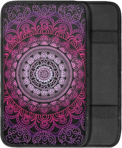 Purple Mandala Floral Car Center Console Cushion Pad Protect from Pet Claws Center Console Cover Easy to Install Armrest Cover Protec Universal Fit for Auto Truck Van SUV