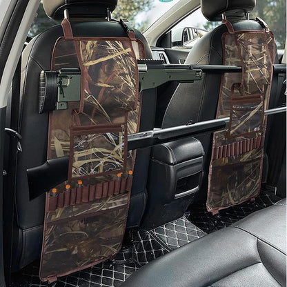 Seat Back Gun Rack, 2 Pack Truck Gun Rack Foldable Car Seat Back Gun Holder Camo Rifle Holder with Storage Pockets, Gun Sling Bag for Hunting Rifles/Shotguns, Fit Most Truck SUV