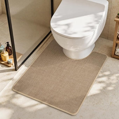 MontVoo Toilet Rugs U-Shaped, Ultra Thin Non Slip Contour Bathroom Rugs,Rubber Backing Washable Contour Bath Rugs for Toilet Mat,20''x24'',Beige