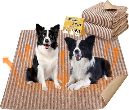 Dog Crate Mat, 2 Pack 34"×36" Flannel Washable Pet Mat for Dogs and Cats, Non-Slip Pet Pad for Kennel Training, Absorbs Urine and Waterproof Pad for Sofa Bed Crate Kennel Car Seat Floor（Khaki）