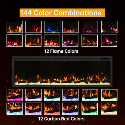 60" Electric Fireplace, Ultra-Thin Recessed/Wall Mounted Electric Fireplace
