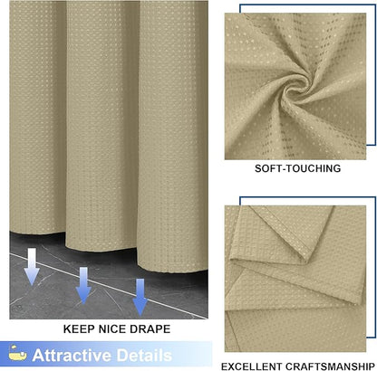 OVZME Long Fabric Shower Curtain Set, Waffle Textured Shower Curtain for Bathroom - Weight 230GSM Heavy Duty Hotel Spa Luxury Bath Curtain Set with 12 Plastic Hooks, 72Wx78L, Taupe
