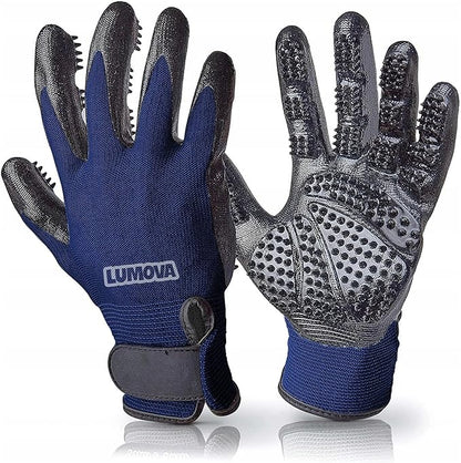 Lumova Dog Grooming Gloves – Shedding Gloves for Dogs, Cats & Horses – Pet Grooming Glove & Hair Remover – Dog Brush Glove for Bathing, Deshedding & Massage Mitt– Adjustable Fit (Blue&Black)