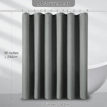 PANGSINNE Extra Long Waffle Weave Shower Curtain 96 Inch Length Heavy Duty Shower Curtain for Bathroom, Machine Washable Water Resistant 256GSM Modern Shower Curtains with 12 Hooks, 72Wx96H Grey