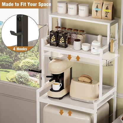 3-Tier Kitchen Bakers Rack with Adjustable Shelves, Freestanding Kitchen Microwave Stand with Storage, Split Design Coffee Bar Shelf for Home Office (White, 25.6")