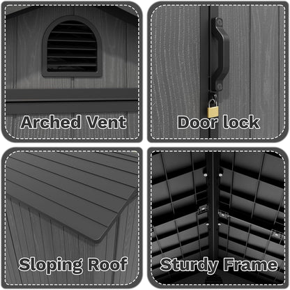 Devoko 4x6 FT Outdoor Storage Plastic Shed, Waterproof Resin Garden Shed with Lockable Door, Floor & Window, All-Weather Tool Shed for Backyard, Patio, Lawn, Poolside, Dark Gray