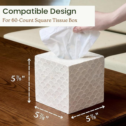 CHI AN HOME 5.8” Capiz Tissue Box Cover, Square Decorative Tissue Holder with Bottom Slider, Handmade Bathroom Accessories, Elegant White Cube for Vanity, Bedroom, Office & Coastal Décor (Natural)