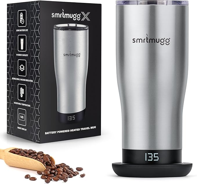 X Heated Coffee Mug 19 oz., 8 Hour Battery Life, Self-Heating, Adjustable Temp