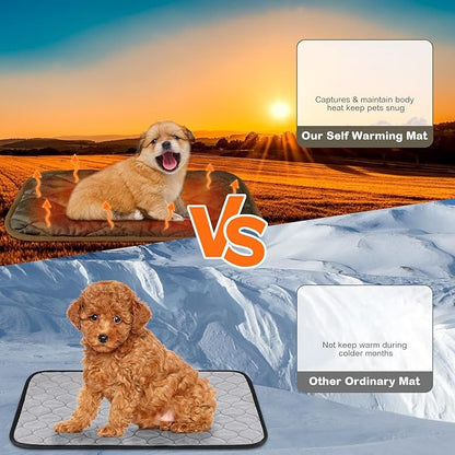 Clysee 2 Pack Self Heating Cat Mat Self Warming Pet Pads Washable Kennel Mat Dog Crate Pad Reflects Body Heat Non Skid Cat Thermal Pads for Puppy Indoor Outdoor(Brown,16 x 20 Inches)
