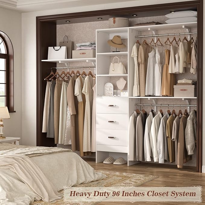 Armocity 96 Inches Closet System, 8FT Walk In Closet Organizer