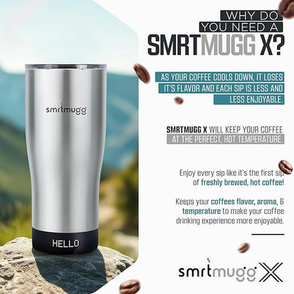 X Heated Coffee Mug 19 oz., 8 Hour Battery Life, Self-Heating, Adjustable Temp