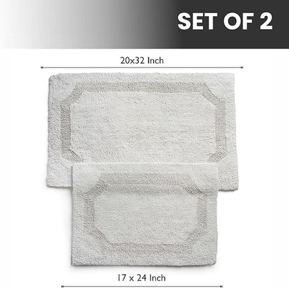 voyzz home Set of 2 Reversible Bath Rug 20x32 inch -17x24 inch | 100% Cotton Hand Tufted Soft & Absorbent Bath Mat|Washable Quick Dry Shaggy Shower Mat | Non-Slip Mordern Bathroom Decor | Grey…