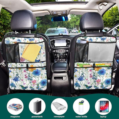 1 Pack Back Seat Car Organizer with Storage Pockets Kick Mats Back Seat Protector Hanging Car Organizer Automotive Seat Back Cover Organizers Watercolor Cornflower Daisy