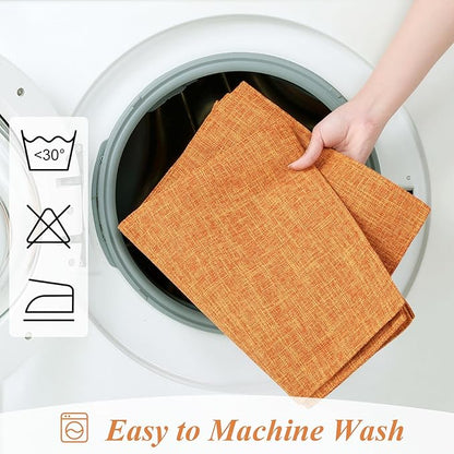 SHACOS Fall Placemats Set of 4 Washable Cloth Double Layer Thick Faux Linen Fabric Table Place Mats Non Slip Table Mats for Thanksgiving Indoor Outdoor, Orange