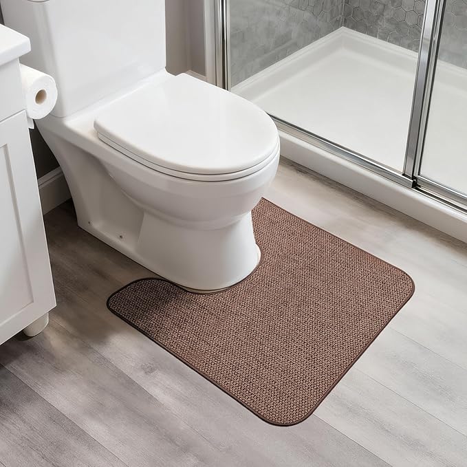 Bosap Toilet Rugs U Shaped Bathroom Rug,Machine Washable Non Slip Quick Dry Super Absorbent Ultra Thin Toilet Mats for Bathroom Toilet.Brown,1'8"x2'(20x24inch)