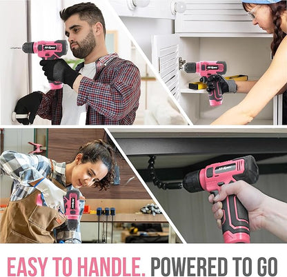 Hi-Spec 110pc Pink 8V USB Electric Power Cordless Womens Drill Driver Set.
