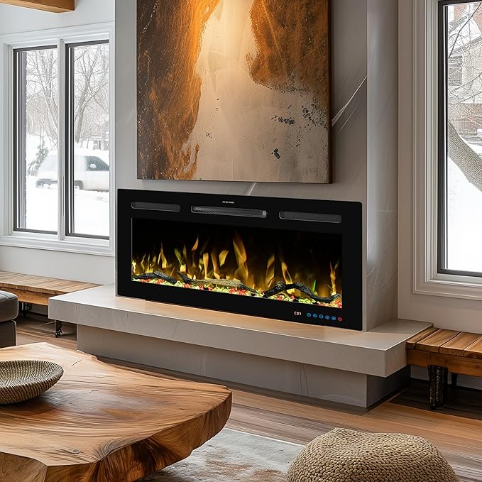 65" WiFi Electric Fireplace Inserts, Recessed and Wall Mounted Fireplace Heater