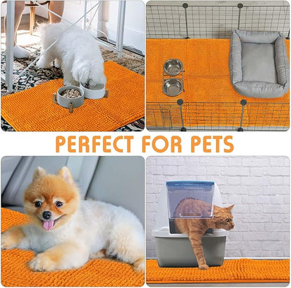 Amylove 4 Pcs Guinea Pig Cage Liner Guinea Pig Bedding Dog Door Mat for Muddy Pet Paws Washable Chenille Pee Pads Small Animal Sleeping Bed for Bunny Hamster(16 x 24 Inch,Rectangular,Orange)