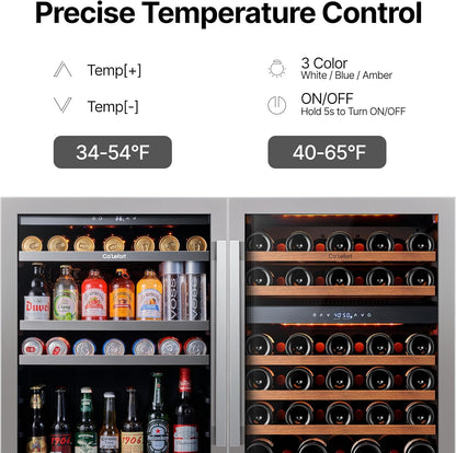 Ca'Lefort Wine Beverage Refrigerator Bundle - 48 Inch 34-65°F Drink Fridge Glass Door, 3 LED Dual Zone Wine Fridge Built-in or Freestanding, Holds 220 Cans and 46 Bottles (11.3 Cu.ft)
