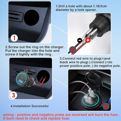 83W12V USB Outlet Qidoe 65W USB C for Laptop Car Charger Socket Quick Charge3.0 18W with Power Switch Long Body Waterproof Adapter for Car Boat Marine Truck Golf RV