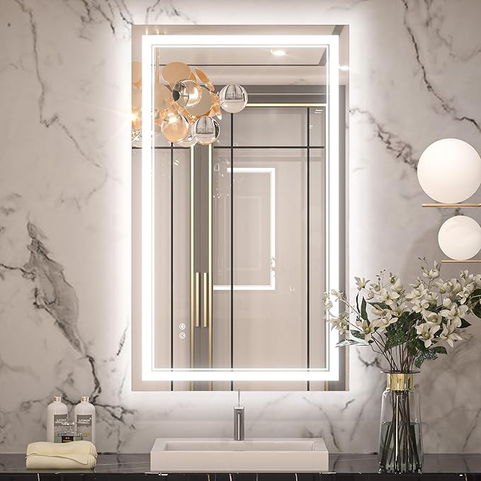 Keonjinn LED Mirror for Bathroom 40" x 24", Frontlit & Backlit Bathroom Mirror