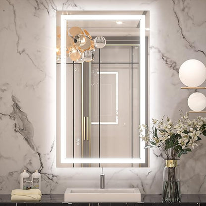 Keonjinn LED Mirror for Bathroom 40" x 24", Frontlit & Backlit Bathroom Mirror