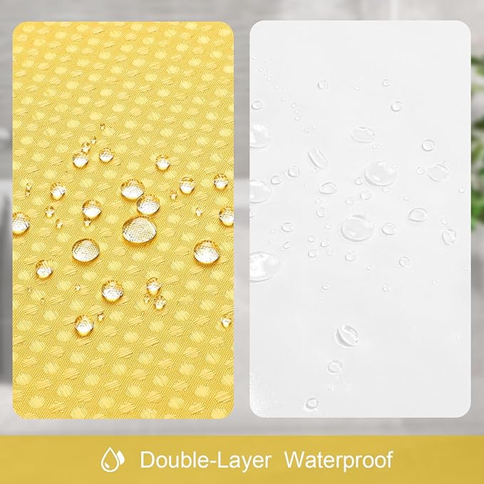 Craidlela 3 in 1 Long Yellow Shower Curtain Set-72 W x 78 H, Modern Waffle and PEVA Liner Set with 12 Stainless Steel Hooks, Waterproof Fabric for Bathroom