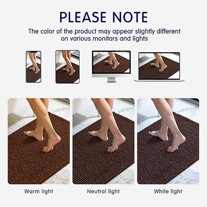 SUBRTEX Bathroom Rugs, 24" x 60" Chenille Bath Rug Soft Short Plush Bath Mat Soft Shower Mat Water Absorbent Shower Mat Quick Dry Machine Washable, Chocolate