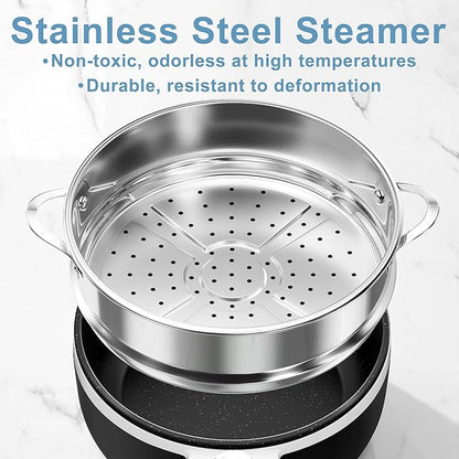 Dezin Hot Pot Electric with Steamer Upgraded, Non-Stick Sauté Pan, Rapid