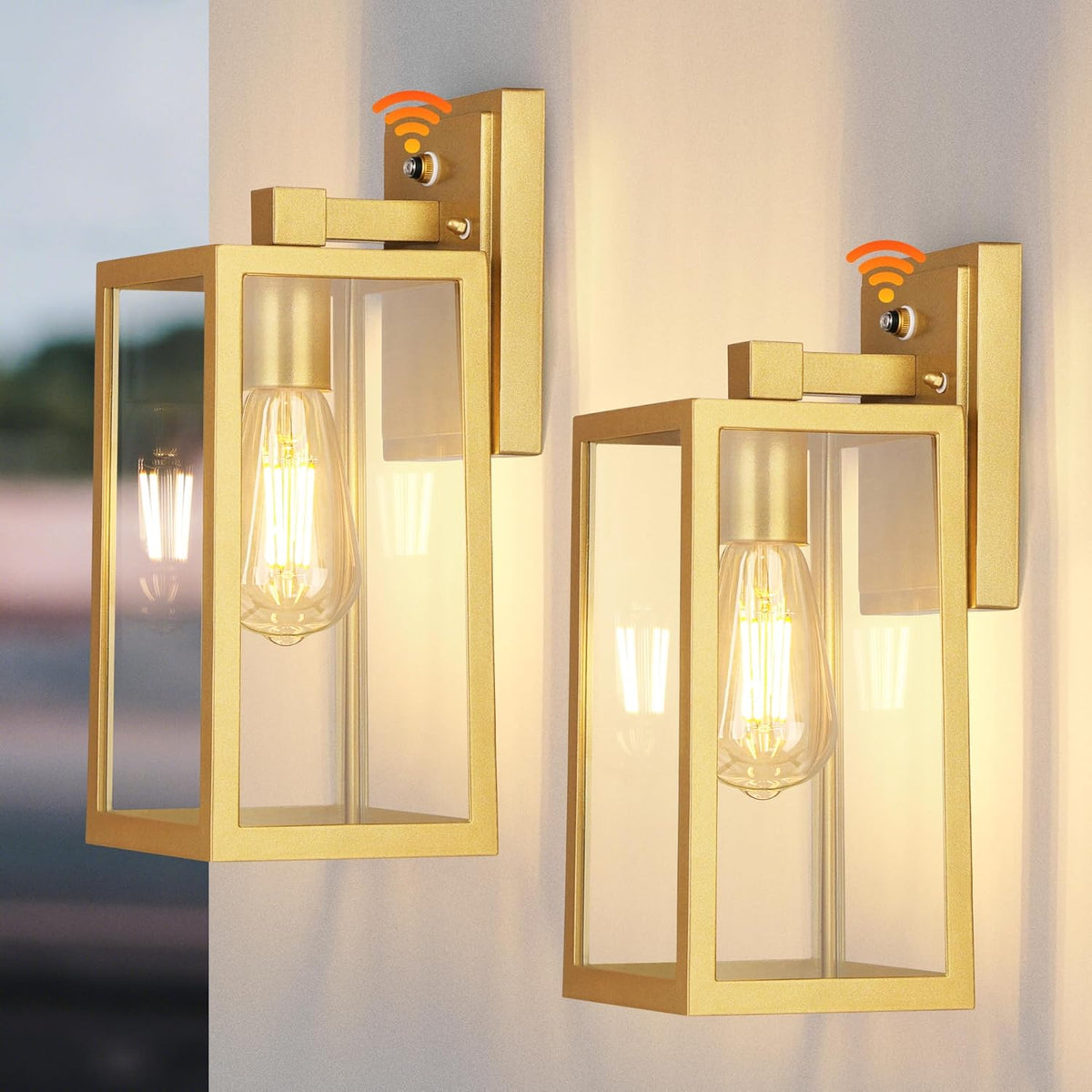 PARTPHONER Gold Dusk to Dawn Outdoor Lights for House Wall Mount, Sensor Exterior Lighting Fixtures set of 2, Anti Rust Wall Sconce Lamp, Waterproof Wall Lantern for Doorway, Garage, WTWL181AJ2