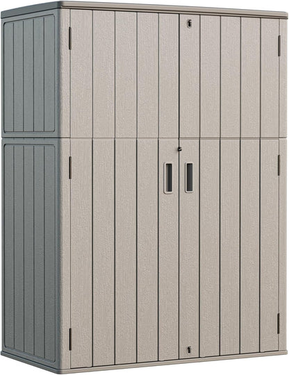 HOMSPARK Outdoor Storage Shed Weather Resistance, Patio Storage Cabinet Lockable Resin Tool Shed for Storage of Bike, Trash Cans, Garden Tools (Shallow Coffee, 66 Cu.ft)