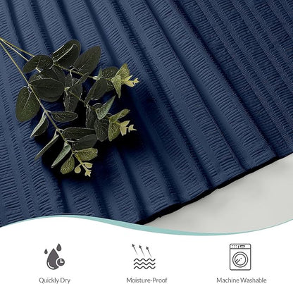Aiyufeng Moga Navy Blue Shower Curtain - 3D Embossed Cloth Shower Curtain for Bathroom, Hotel Luxury Blue Bathroom Curtains, Machine Washable, Standard Size 72Wx78H