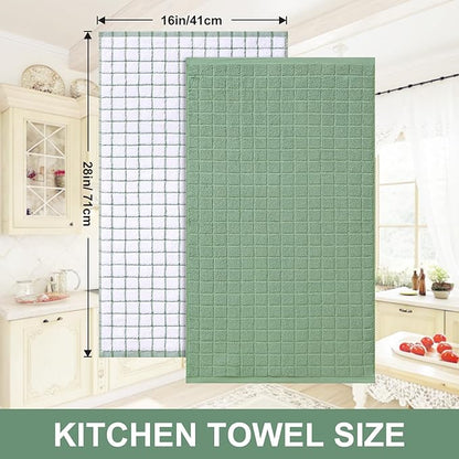 Homaxy Premium Cotton Kitchen Towels 16"x 28", Large Natural Ring Spun 390 GSM Dish Towels, Super Absorbent Terry Kitchen Hand Towels, Soft Tea Towels with Hanging Loop, Grass Green Check, 12 Pack