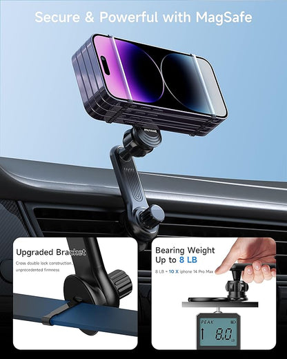 Magnetic Car Phone Mount for iPhone 15/14/13/12 Pro Max Mini & MagSafe Cases - 360 Degrees Rotation, One-hand Operation, Super Strong Magnet Force