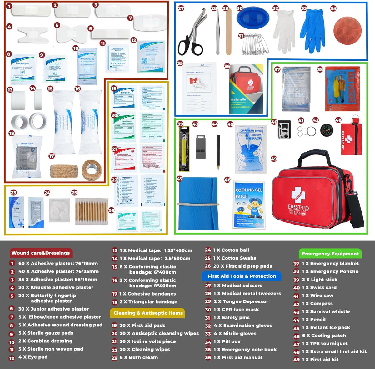 505 Piece Large First Aid Kit - Comprehensive Medical Kit for Home, Car, Travel, Camping, Business, School & Outdoor