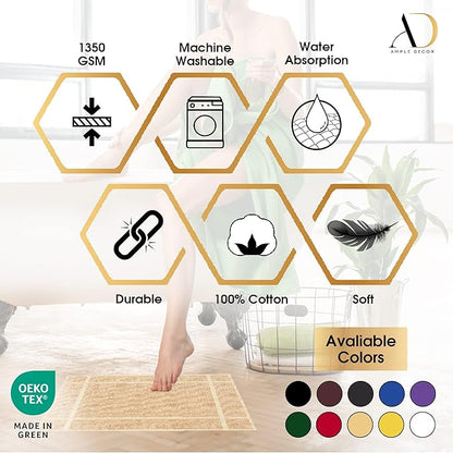 Ample Decor 100% Cotton Bath Mats 24 x 17 Inches, Quick Dry, 1350 GSM Banded Border Shower Bathroom Floor Mat, Not Bathroom Rug - Green, 2 Pack