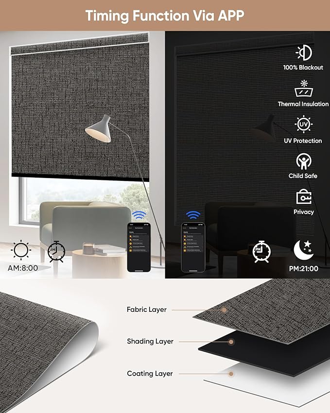 Kincmo Motorized Blinds with Remote, 100% Blackout Motorized Roller Shades Work