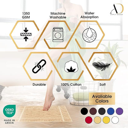 Ample Decor 100% Cotton Bath Mats 34 x 20 Inches, Quick Dry, 1350 GSM Banded Border Shower Bathroom Floor Mat, Not Bathroom Rug - Christmas Green, Pack of 6