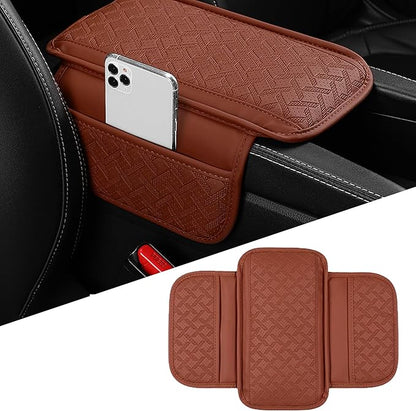 Car Armrest Cushion, Leather Soft Vehicle Center Console Cover with 2 Storage Bag, Breathable Automotive Interior Arm Rest Protection Pad Accessories, Universal for SUV Sedan Truck(Orange)