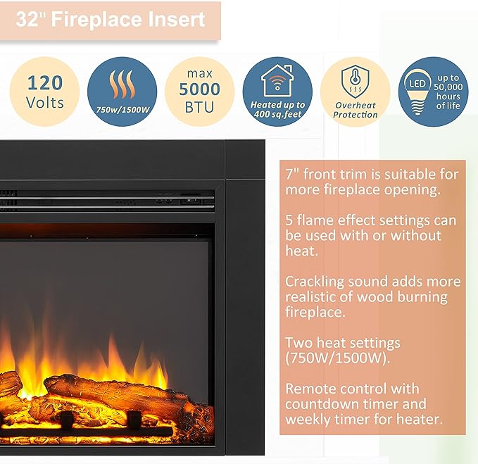 LegendFlame Jaden 32" W x 22" H Electric Fireplace Insert