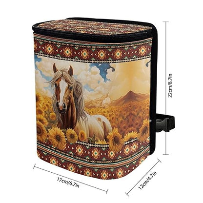 DISNIMO Western Horse Car Trash Can Bin with Lid Sunflower Car Garbage Can Leakproof Mini Car Accessories Trash Bin Car Dustbin Organizer Container for Car Office Home