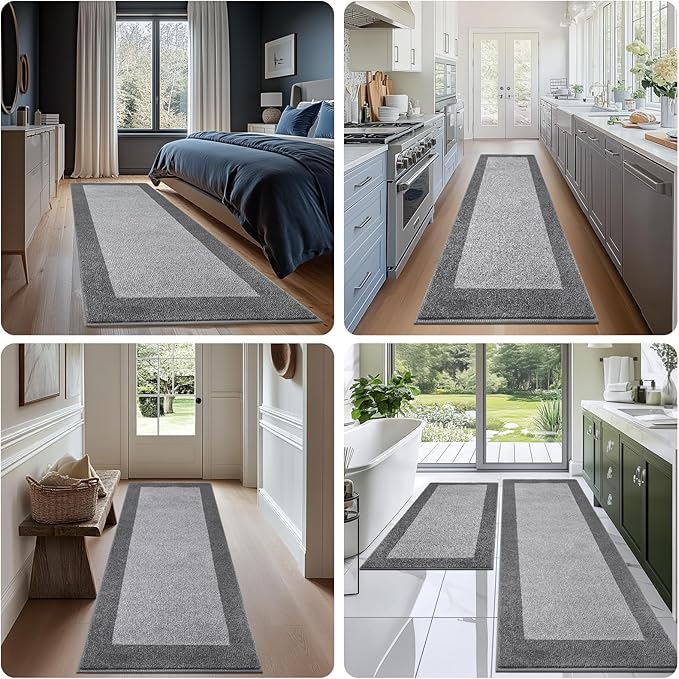 DOMUSTEX Machine Washable (24" x 36"+ 24" x 60"') Kitchen Rugs Set of 2, Non Slip Kitchen Mats for Floor, Absorbent Entrance Runner Rugs for Bedroom, Hallway, Bathroom, Door (Roll Packing)