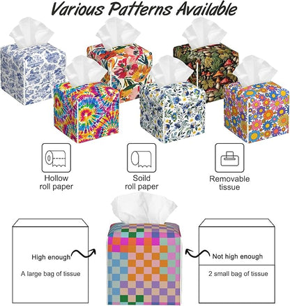 Rainbow Geometric Block Tissue Box Holder,Cube Tissue Box Cover Holder,Leather Facial Paper Organizer Dispenser Home for Bedroom Night Stands,Kitchen,Office and Car,5.2"×5.2"×5.2"