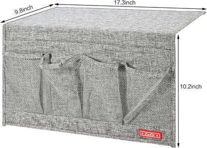 Linen 6 Pockets Bedside Caddy, Bedside Storage Organizer for Magazine, Remotes, Phone (Grey)