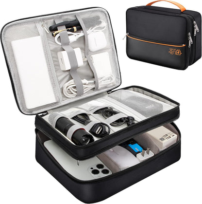 SELLYFELLY Electronics Travel Organizer, Double Layer Cable Organizer Bag Watreproof Electronics Accessories Storage Bag for Cord, Charger, Phone, Power Bank, Hard Drive