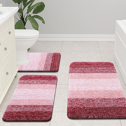 Arotive Microfiber Bathroom Rugs, Shaggy Soft and Absorbent Contour Toilet Rugs, Non-Slip, Thick Plush Machine Washable Dry Bath Mats for Toilet Base, 24x20, Burgundy, U-Shape