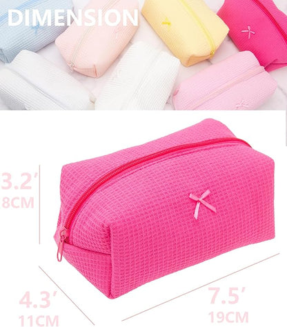 PAZIMIIK 2PCS Cozy Makeup Bag Travel Cosmetic Bag for Women Soft Toiletry Bag Aesthetic Makeup Organizer Portable Large Zipper Pouch for Skincare Beauty Accessories Brushes Waffle Hotpink