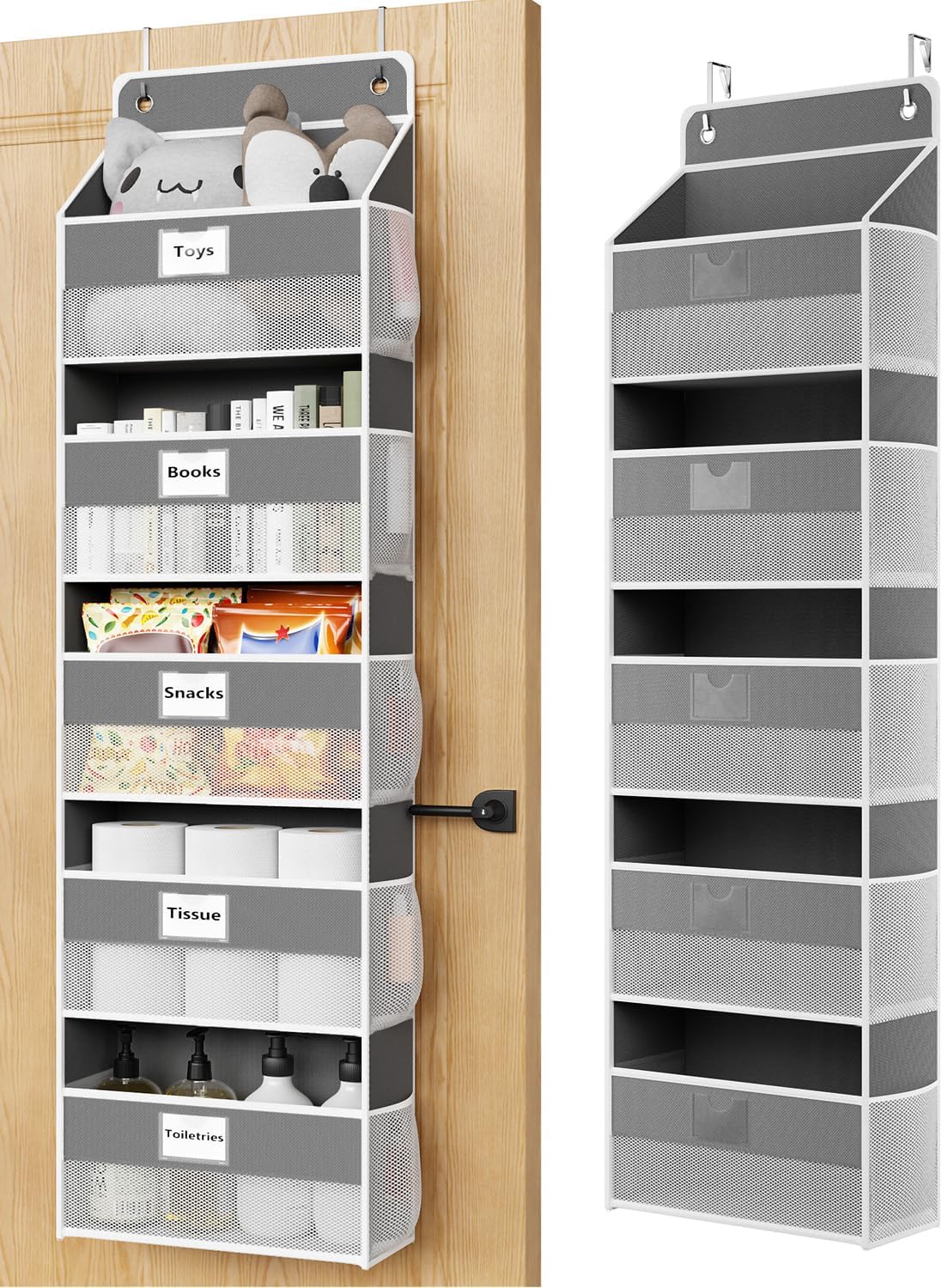 Over The Door Organizer Hanging, 5 Shelf Behind The Doors Storage, Pantry Door Organizer, Closet Organizers for Bedroom and Nursery (Dark Grey)
