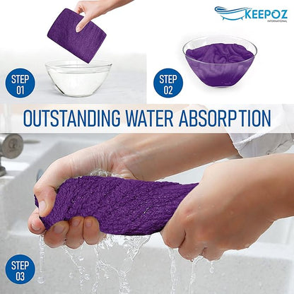 KEEPOZ Hair Towel Wrap Quick Dry 100% Cotton Super Absorbent Turban Head Wrap for Women with Button, Non Microfiber Anti Frizz Hair Products, Hair Cap for Curly, Long Hair (Purple Check, 2 Pcs)