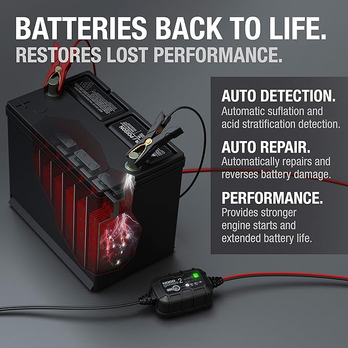 NOCO GENIUS2: 2A 6V/12V Smart Battery Charger – Automatic Maintainer, Trickle